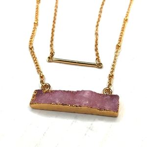 Rose Quartz Gold Bar Layered Necklace